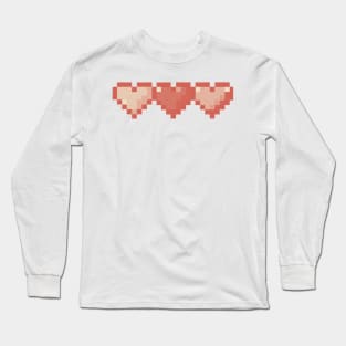 Beige Hearts in a Row Pixel Art Long Sleeve T-Shirt